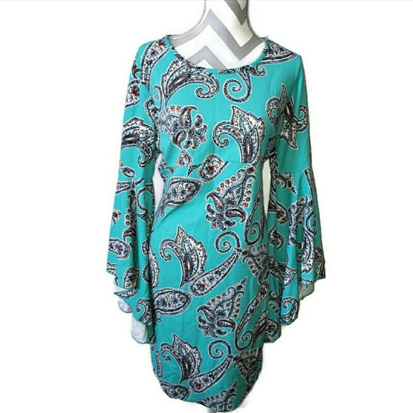 Cato XL turquoise paisley bell sleeve dress - Picture 1 of 15